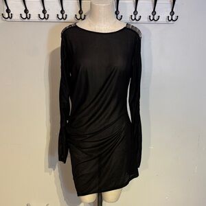 Elegant Ruched Black Long Sleeve Dress size XXL